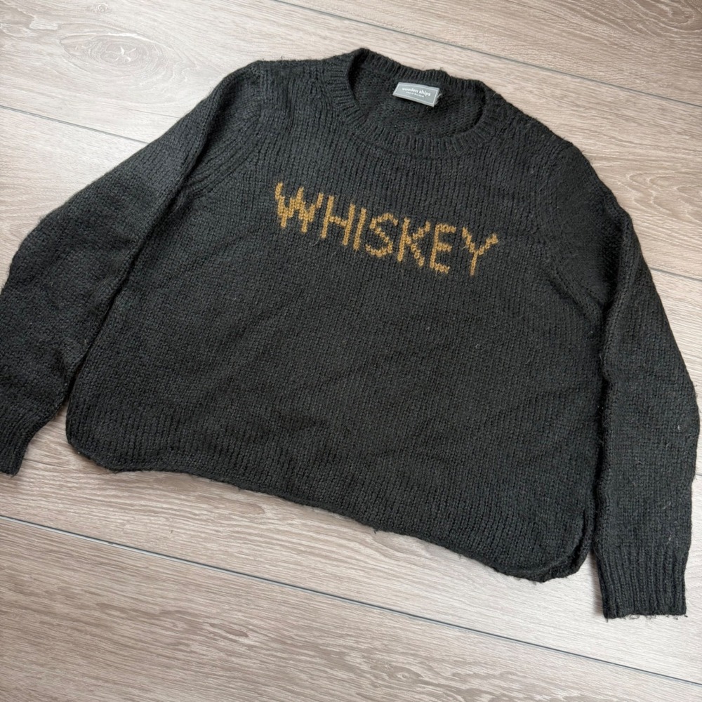 Wooden Ships Womens Sweater Whiskey Graphic Mohair Wool Black XS/S